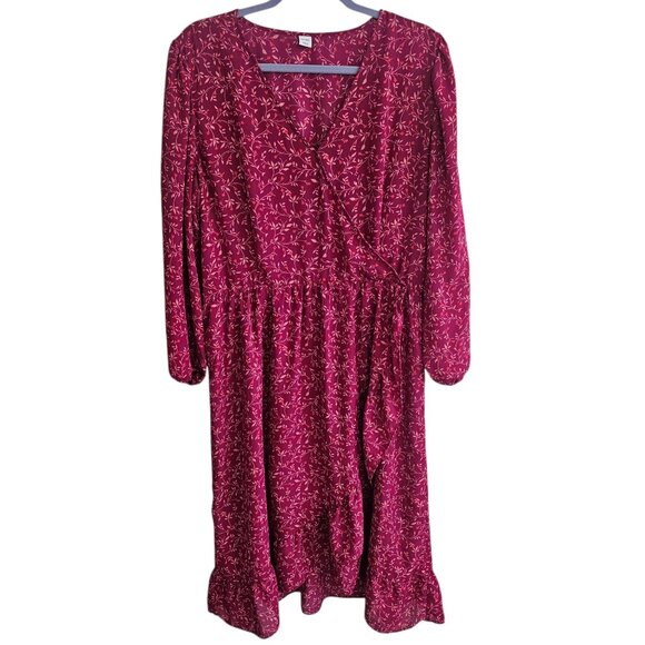 Old Navy Georgette Floral Faux Ruffle Fit & Flare Wrap V Neck Midi Dress - Picture 2 of 9